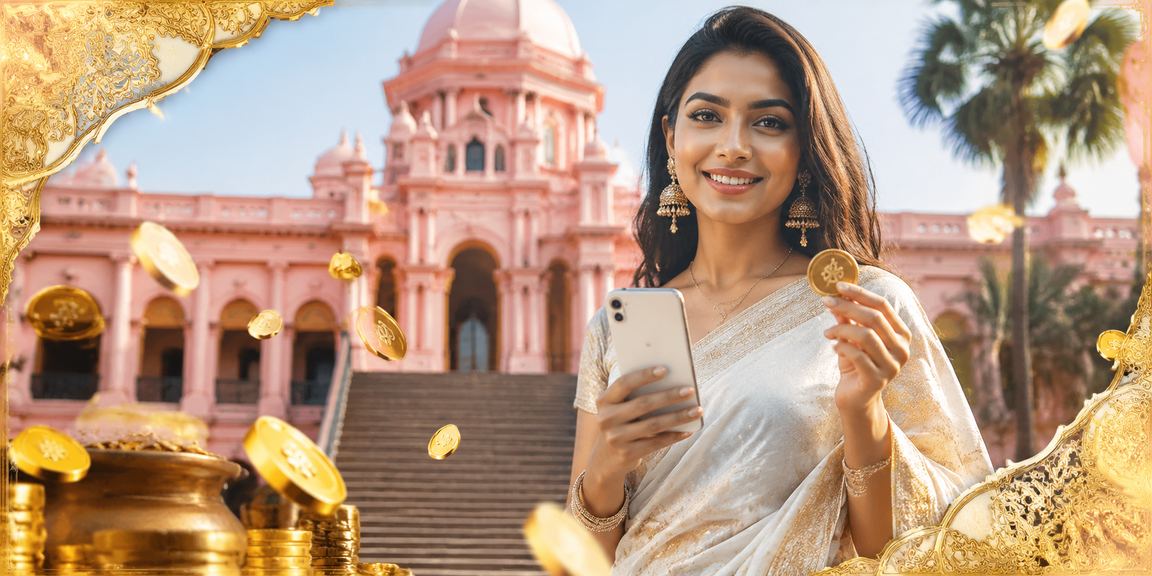ঢাকায় শাড়ি পরিহিত নারী মোবাইলে লটারি টিকিটের জন্য জমা দিচ্ছেন